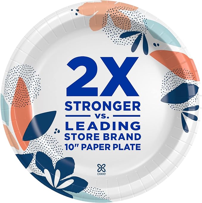 Dixie Large Paper Plates, 10 Inch, 54 Count, 2X Stronger*, Microwave-Safe, Soak-Proof, Cut Resistant, Disposable Plates For Everyday Breakfast, Lunch, & Dinner Meals
