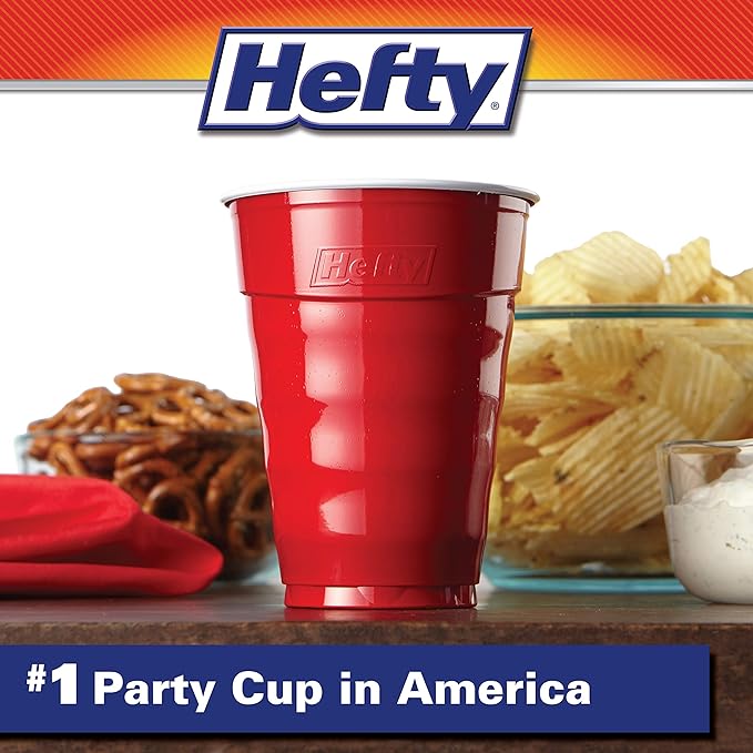 Hefty Party On Disposable Plastic Cups, Red, 18 Ounce, 25 Count (Pack of 8), 200 Total