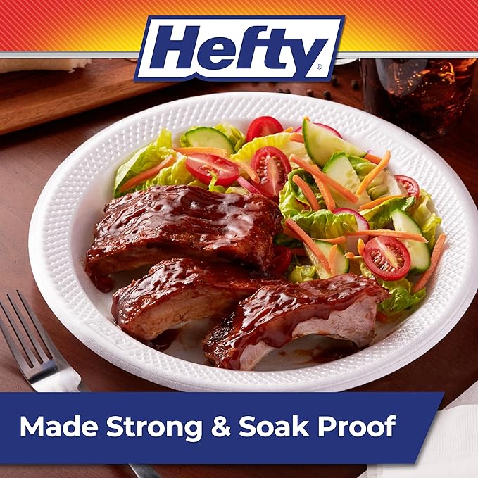 Hefty Deluxe Extra Strong & Deep Foam Plates, Round, White, 10.25 Inch, 15 Count (Pack of 4)