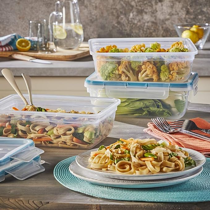 Snapware Total Solution 6-Pc Plastic Food Storage Containers Set with Lids, 8.5-Cup Rectangle Meal Prep Container, Non-Toxic, BPA-Free with 4 Locking Tabs, Microwave, Dishwasher, and Freezer Safe