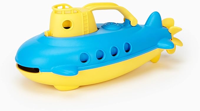 Green Toys Submarine in Yellow & blue - BPA Free, Phthalate Free, Bath Toy with Spinning Rear Propeller. Safe Toys for Toddlers, Babies