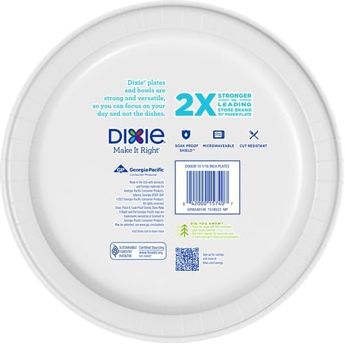 Dixie Large Paper Plates, 10 Inch, 86 Count, 2X Stronger*, Microwave-Safe, Soak-Proof, Cut Resistant, Great For Everyday Breakfast, Lunch, & Dinner Meals (Pack of 2)
