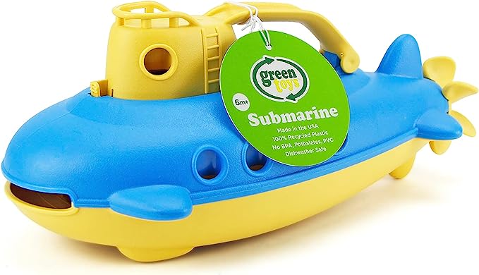 Green Toys Submarine in Yellow & blue - BPA Free, Phthalate Free, Bath Toy with Spinning Rear Propeller. Safe Toys for Toddlers, Babies