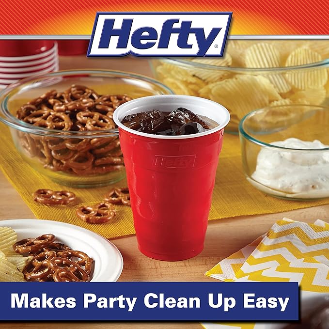 Hefty Party On Disposable Plastic Cups, Red, 18 Ounce, 25 Count (Pack of 8), 200 Total
