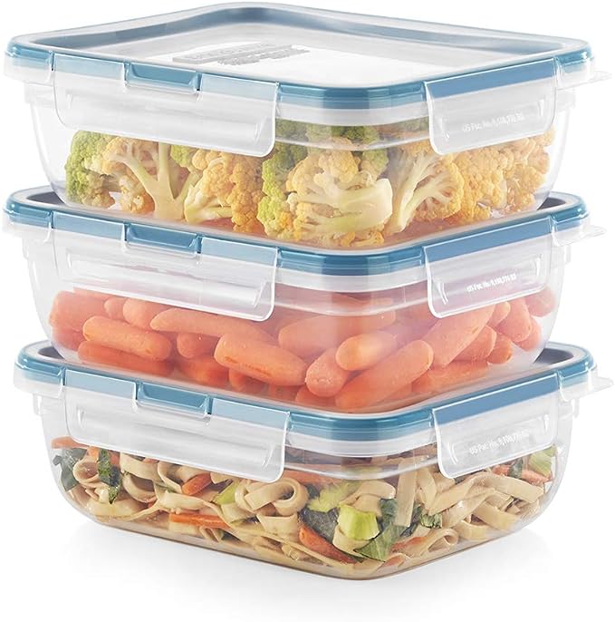 Snapware Total Solution 6-Pc Plastic Food Storage Containers Set with Lids, 8.5-Cup Rectangle Meal Prep Container, Non-Toxic, BPA-Free with 4 Locking Tabs, Microwave, Dishwasher, and Freezer Safe