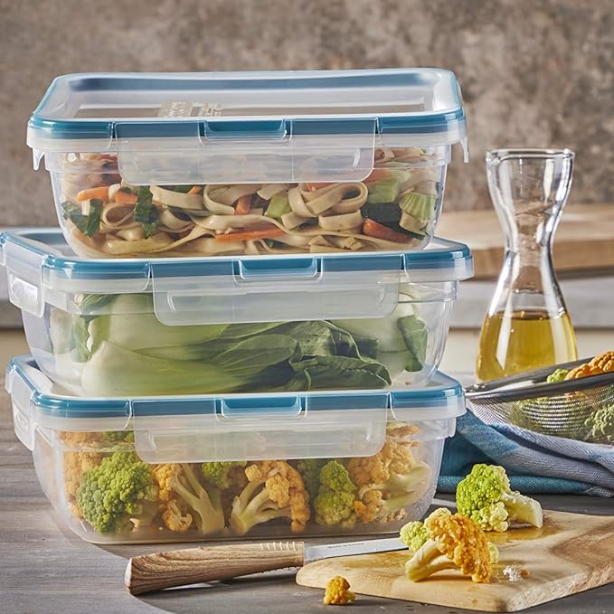Snapware Total Solution 6-Pc Plastic Food Storage Containers Set with Lids, 8.5-Cup Rectangle Meal Prep Container, Non-Toxic, BPA-Free with 4 Locking Tabs, Microwave, Dishwasher, and Freezer Safe