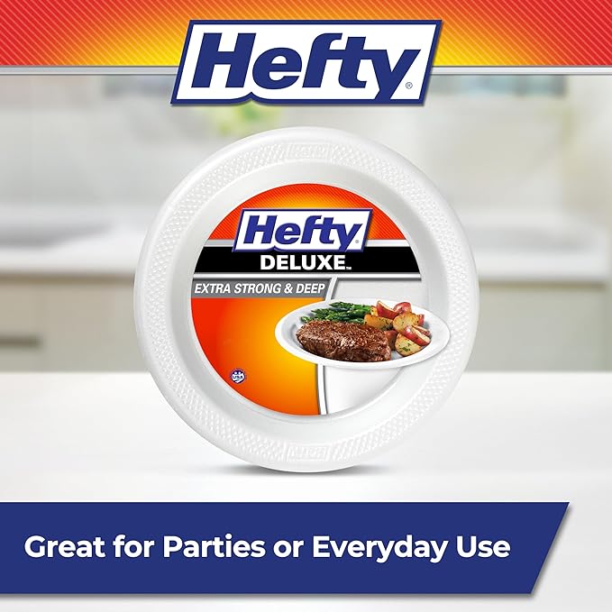 Hefty Deluxe Extra Strong & Deep Foam Plates, Round, White, 10.25 Inch, 15 Count (Pack of 4)