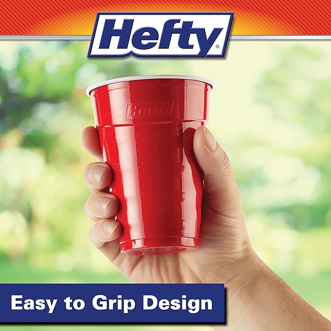 Hefty Party On Disposable Plastic Cups, Red, 18 Ounce, 25 Count (Pack of 8), 200 Total