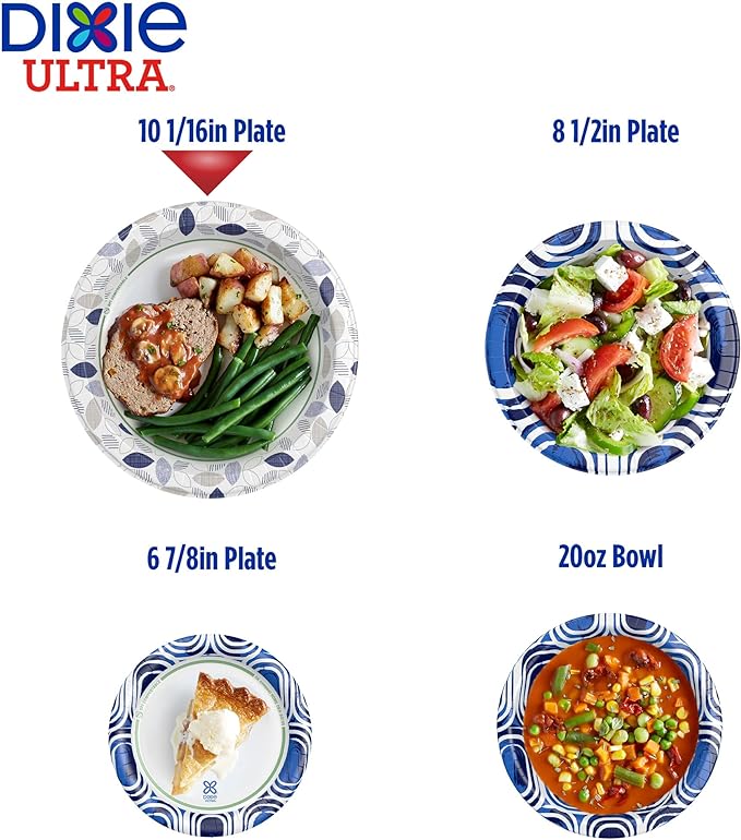 Dixie Ultra, Large Paper Plates, 10 Inch, 172 Count, 3X Stronger*, Heavy Duty, Microwave-Safe, Soak-Proof, Cut Resistant, Disposable Plates For Heavy, Messy Meals