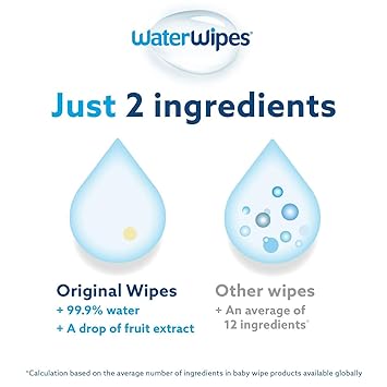 WaterWipes Plastic-Free Original Baby Wipes, 99.9% Water Based Wipes, Unscented & Hypoallergenic for Sensitive Skin, 540 Count (9 packs), Packaging May Vary