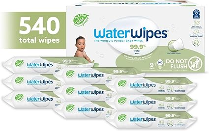 WaterWipes Plastic-Free Textured Clean, Toddler & Baby Wipes, 99.9% Water Based Wipes, Unscented & Hypoallergenic for Sensitive Skin, 540 Count (9 packs), Packaging May Vary