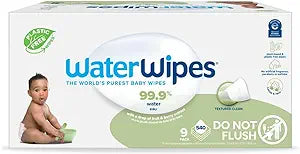 WaterWipes Plastic-Free Textured Clean, Toddler & Baby Wipes, 99.9% Water Based Wipes, Unscented & Hypoallergenic for Sensitive Skin, 540 Count (9 packs), Packaging May Vary