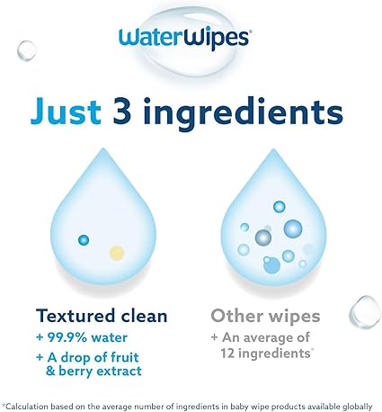 WaterWipes Plastic-Free Textured Clean, Toddler & Baby Wipes, 99.9% Water Based Wipes, Unscented & Hypoallergenic for Sensitive Skin, 540 Count (9 packs), Packaging May Vary