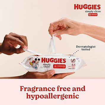 Huggies Simply Clean Fragrance-Free Baby Wipes, 64 Count (Pack of 11) (704 Wipes Total)