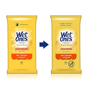 Wet Ones Antibacterial Hand Wipes, Tropical Splash Wipes | Travel Wipes Case, Antibacterial Wipes | 20 ct. Travel Size Wipes (10 pack)