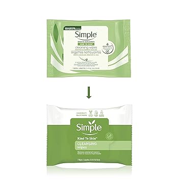 Simple Kind to Skin Cleansing Wipes Gentle and Effective Makeup Remover Micellar Free from color and dye, artificial perfume and harsh chemicals 25 Wipes