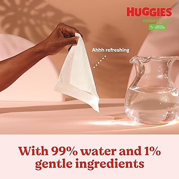 Huggies Natural Care Sensitive Baby Wipes, Unscented, Hypoallergenic, 99% Purified Water, 64 Count (Pack 0f 12) (768 Wipes Total)