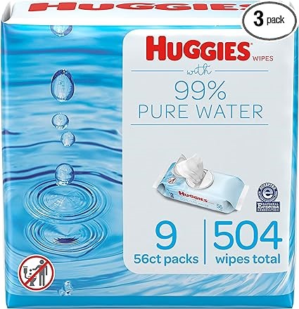 Huggies 99% Pure Water Baby Wipes, Unscented, 9 flip-top packs (504 Wipes Total)