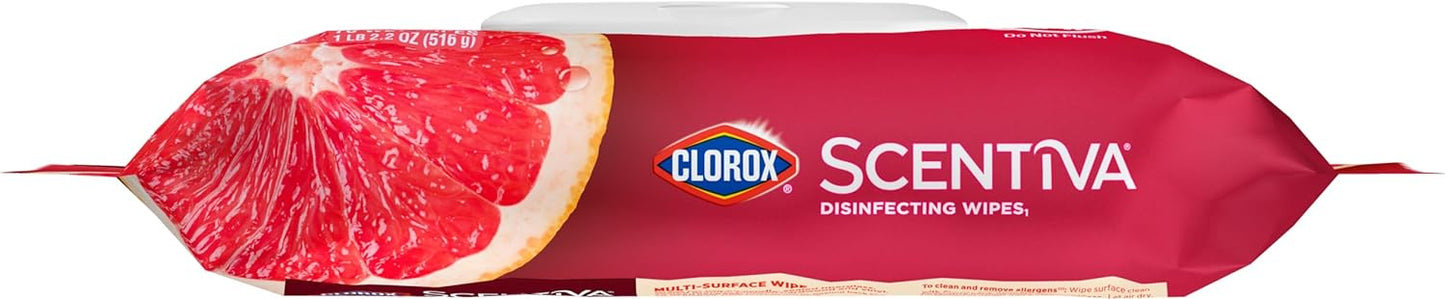 Clorox Scentiva Wipes, Bleach Free Cleaning Wipes, Household Essentials, Tahitian Grapefruit Splash, 75 Count (Pack of 3)