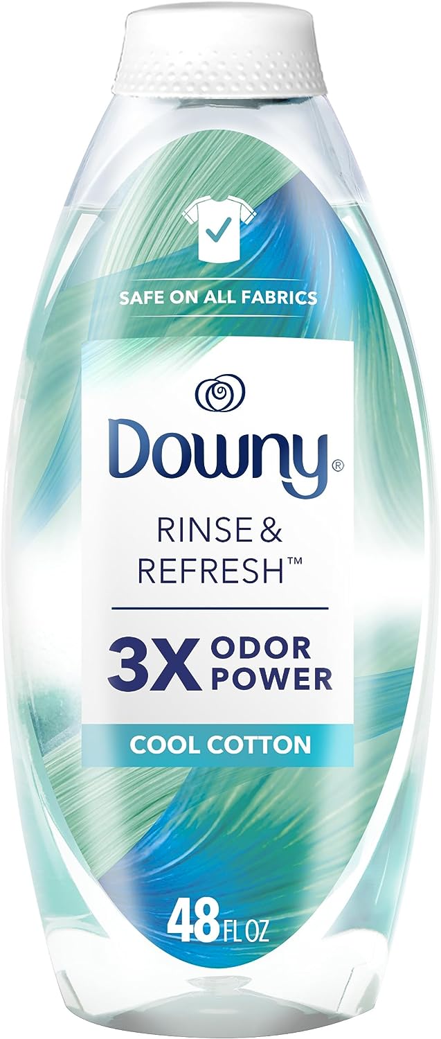 Downy RINSE & REFRESH Laundry Odor Remover and Fabric Softener, Cool Cotton, 48 fl oz, Safe on ALL Fabrics, Gentle on Skin, HE Compatible