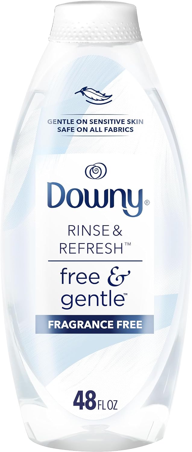 Downy Rinse & Refresh Free & Gentle Laundry Odor Remover and Fabric Softener, Fragrance Free, 48 fl oz, No Dyes or Heavy Perfumes