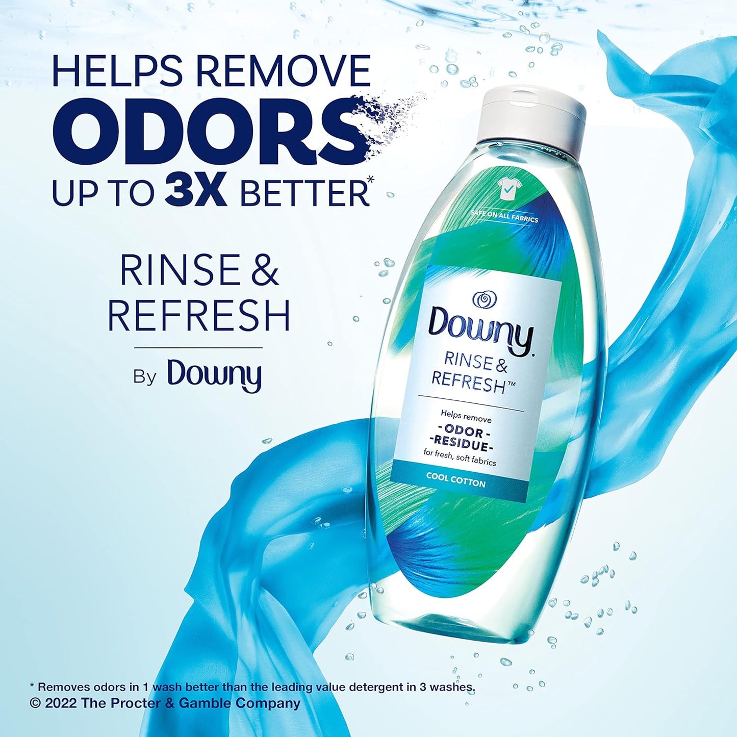 Downy RINSE & REFRESH Laundry Odor Remover and Fabric Softener, Cool Cotton, 48 fl oz, Safe on ALL Fabrics, Gentle on Skin, HE Compatible