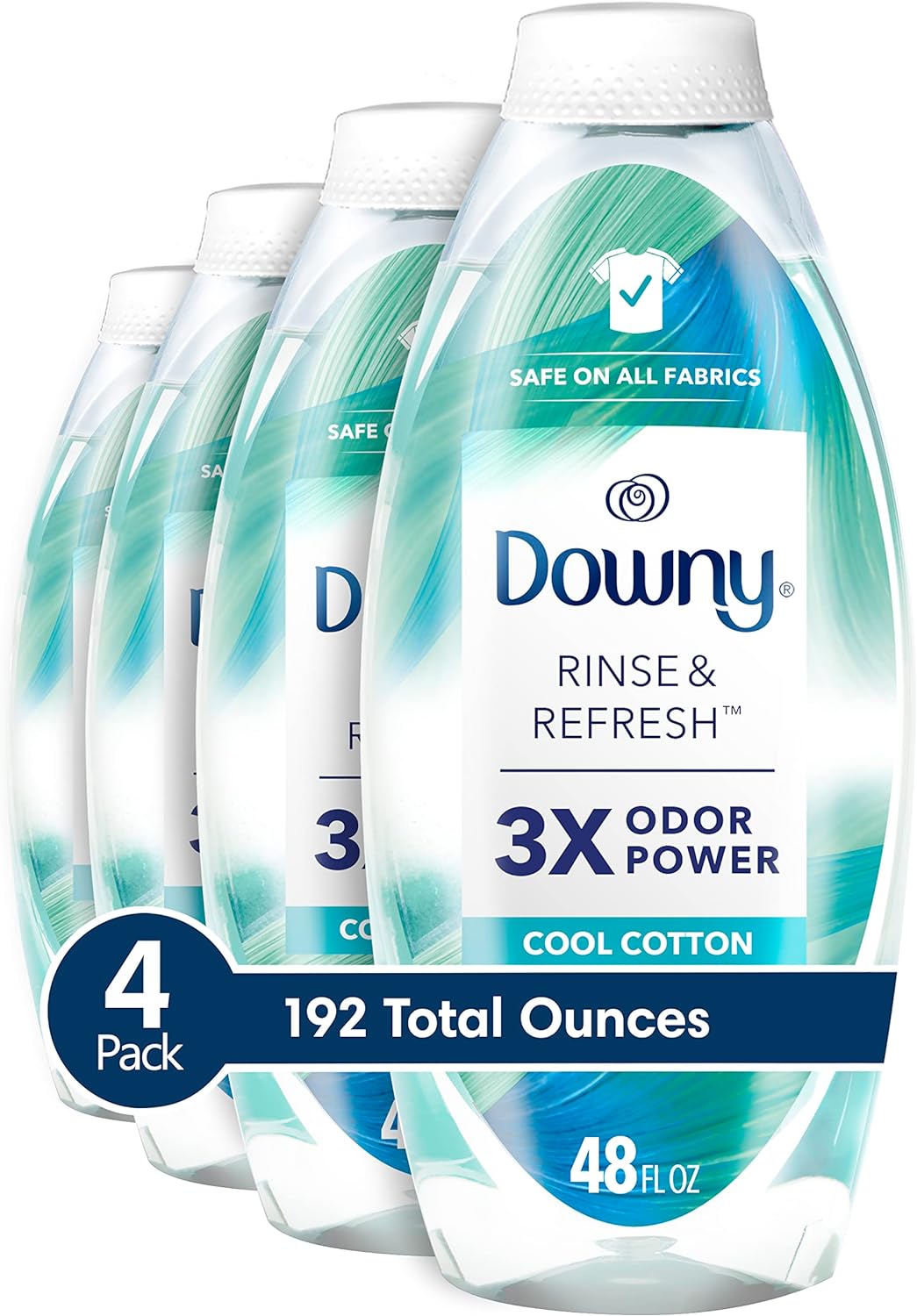 Downy RINSE & REFRESH Laundry Odor Remover and Fabric Softener, Cool Cotton, 48 fl oz, Safe on ALL Fabrics, Gentle on Skin, HE Compatible
