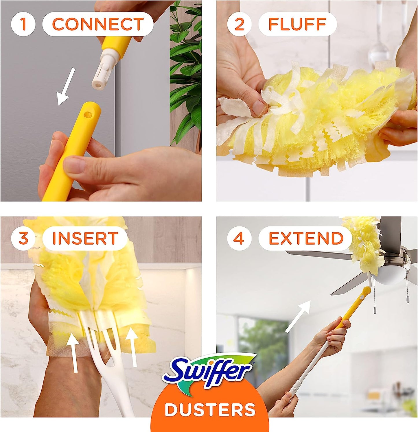 Swiffer Ceiling Fan Duster Super Extender Handle Starter Kit, 6 Heavy Duty Refills