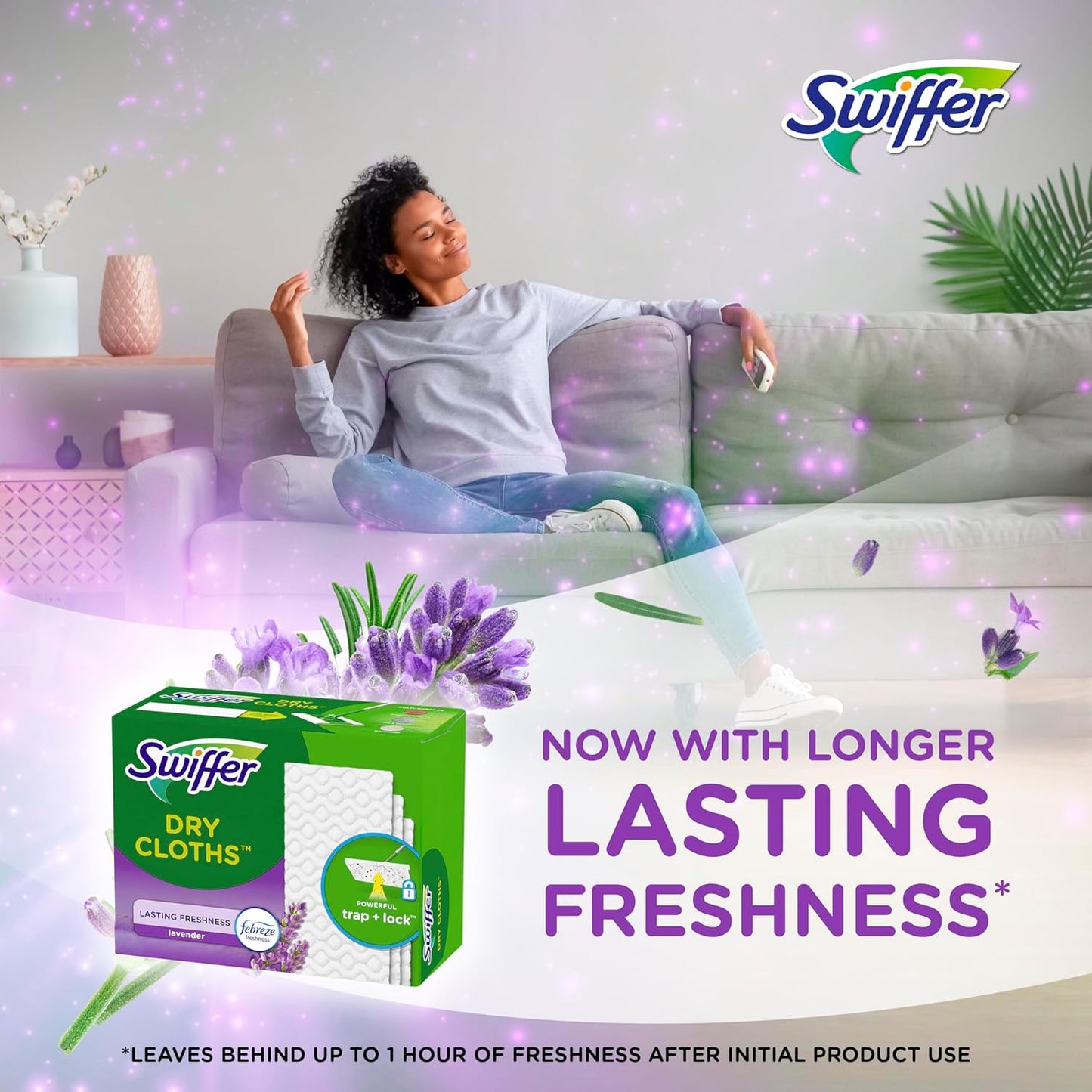 Swiffer Sweeper Dry Sweeping Pad, Multi Surface Refills for Dusters Floor Mop, with Febreze Lavender, 32 count