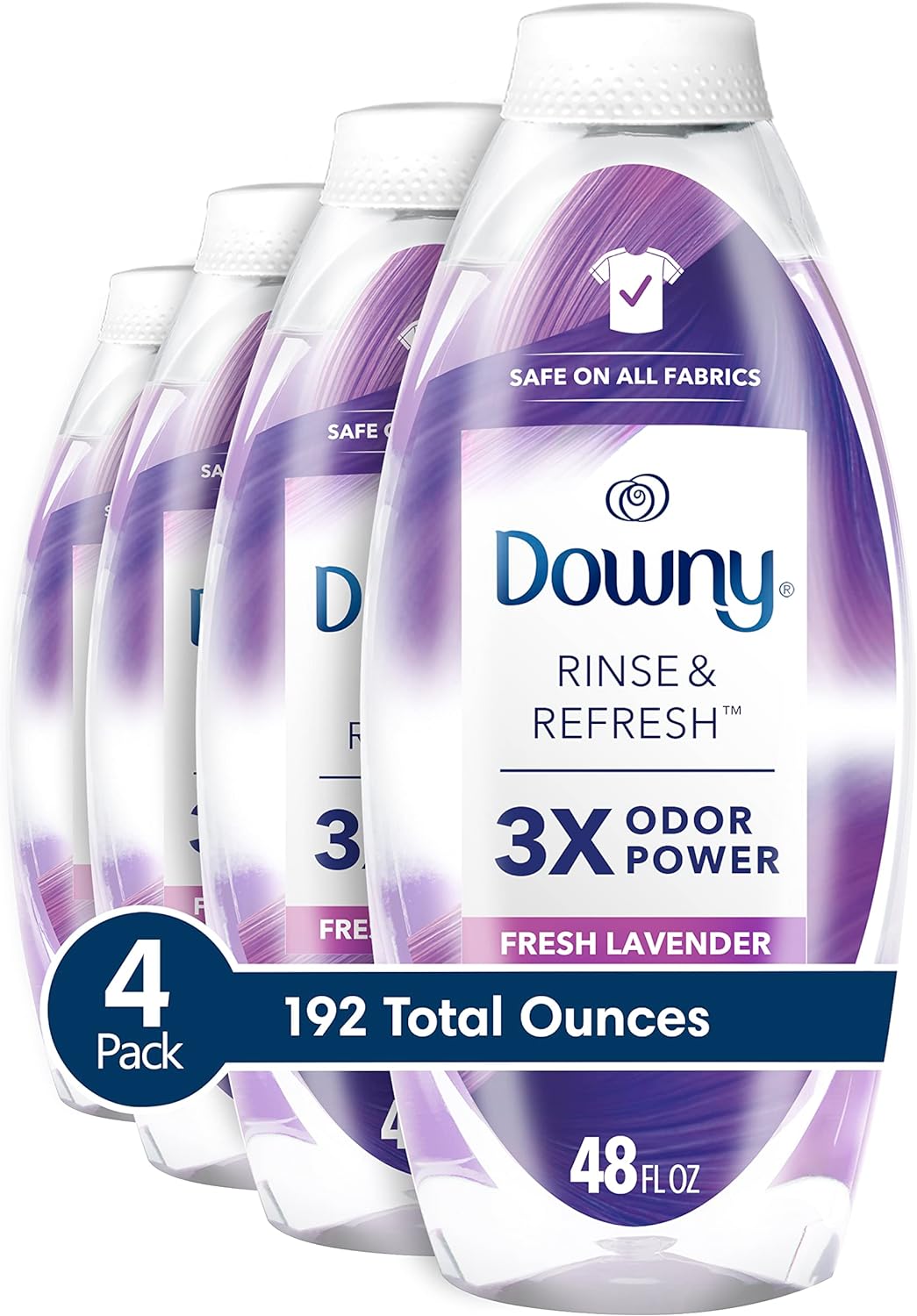 Downy RINSE & REFRESH Laundry Odor Remover and Fabric Softener, Cool Cotton, 48 fl oz, Safe on ALL Fabrics, Gentle on Skin, HE Compatible