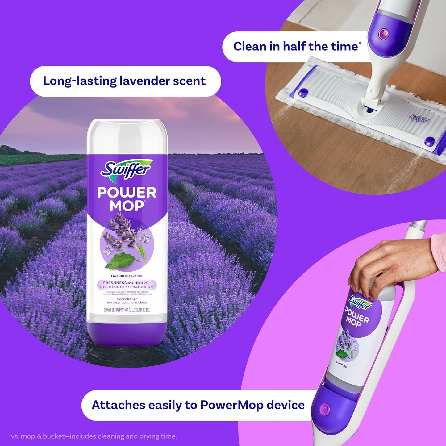 Swiffer PowerMop Floor Cleaning Solution with Lavender Scent, 25.3 fl oz, 2 Pack