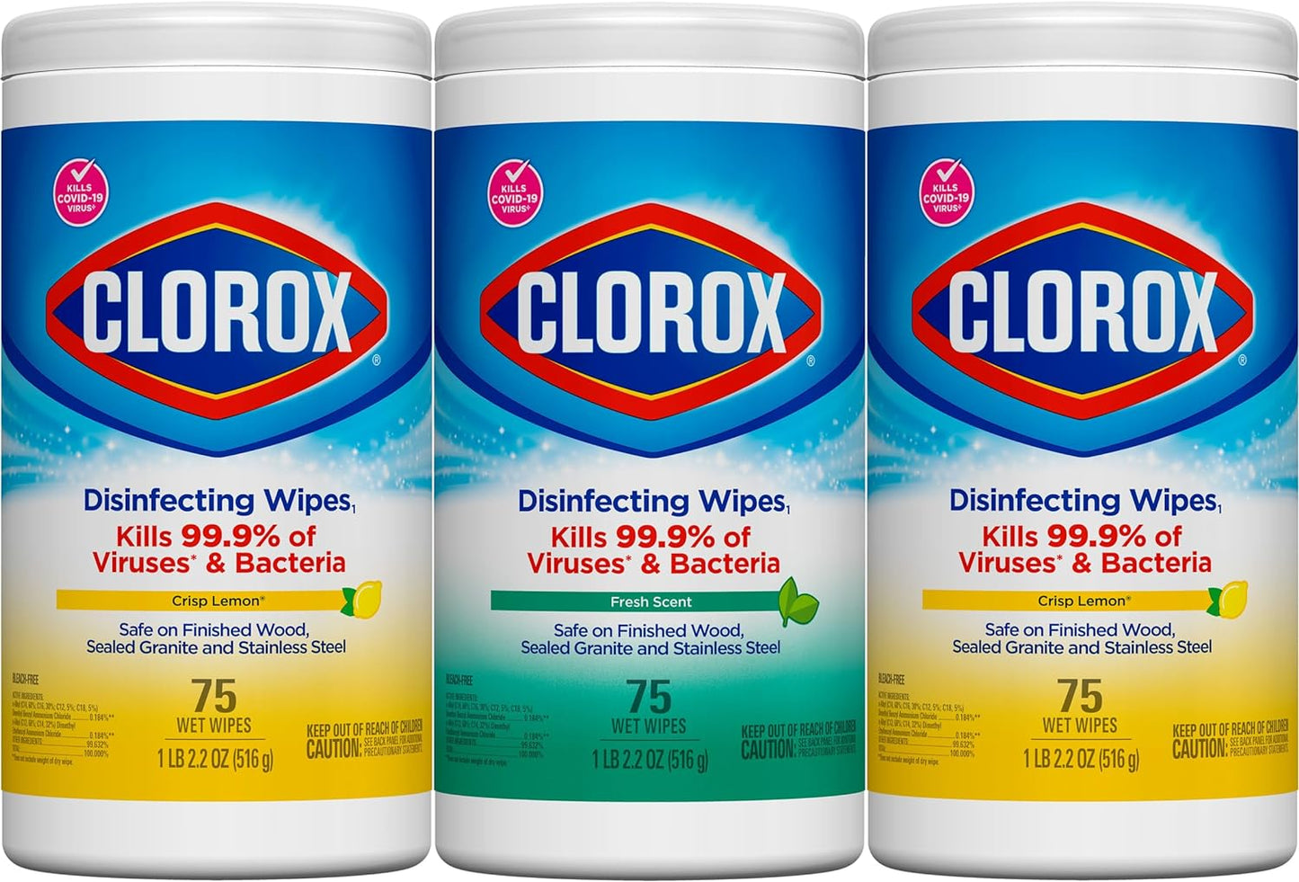 Clorox Disinfecting Wipes Value Pack, Household Essentials, 75 Count (Pack of 3)(Package May Vary)