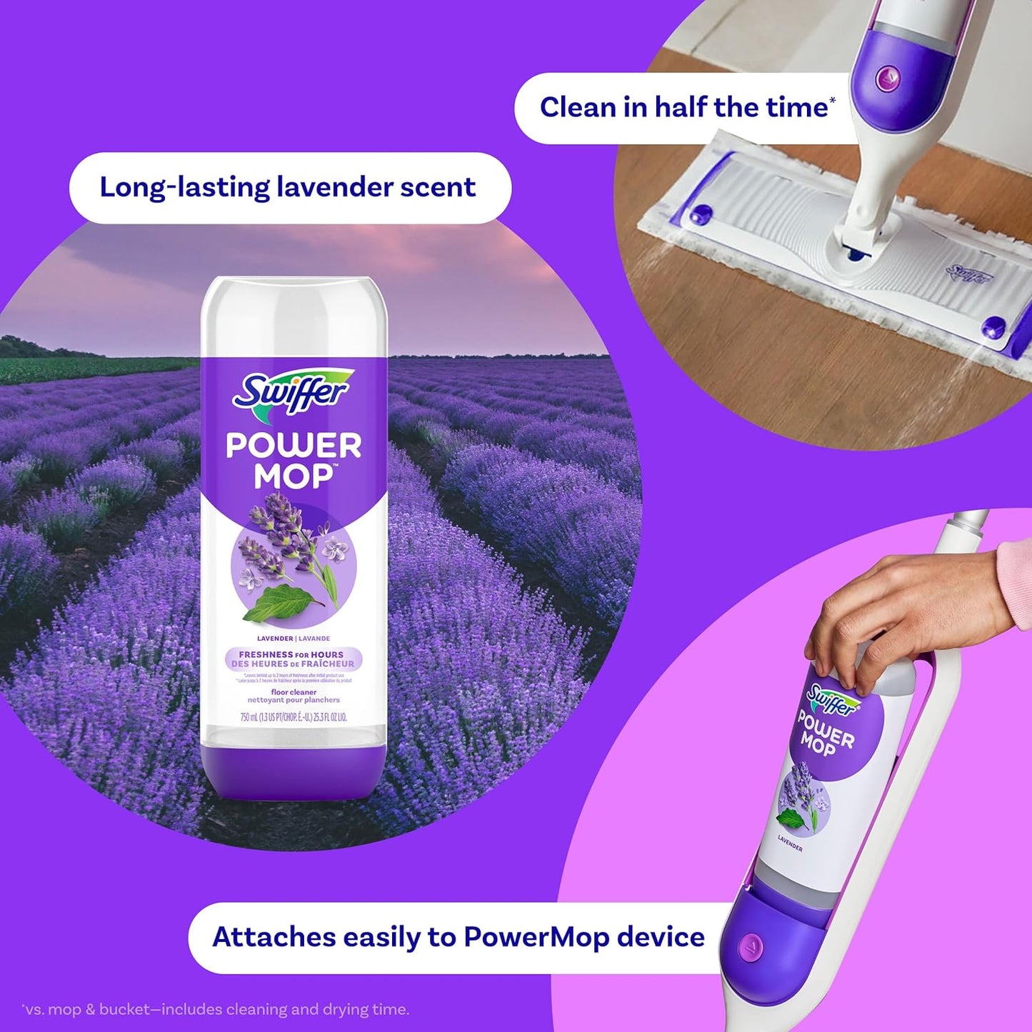 Swiffer PowerMop Floor Cleaning Solution with Lavender Scent, 25.3 fl oz, 2 Pack