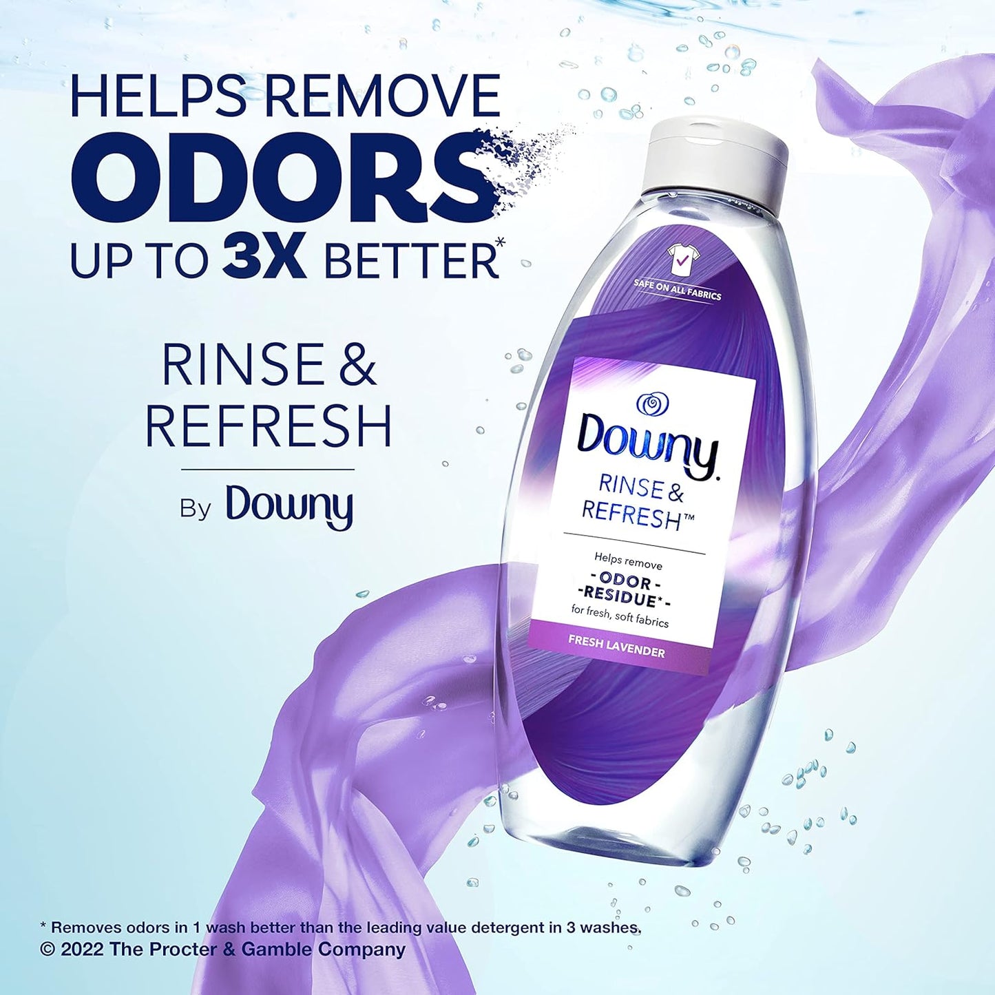Downy RINSE & REFRESH Laundry Odor Remover and Fabric Softener, Cool Cotton, 48 fl oz, Safe on ALL Fabrics, Gentle on Skin, HE Compatible
