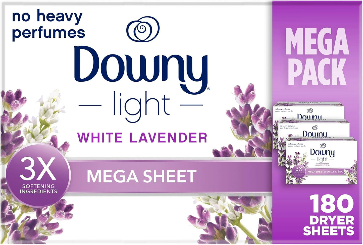 Downy Light Mega Dryer Sheets, Fabric Softener Dryer Sheets, Ocean Mist, 180 Count