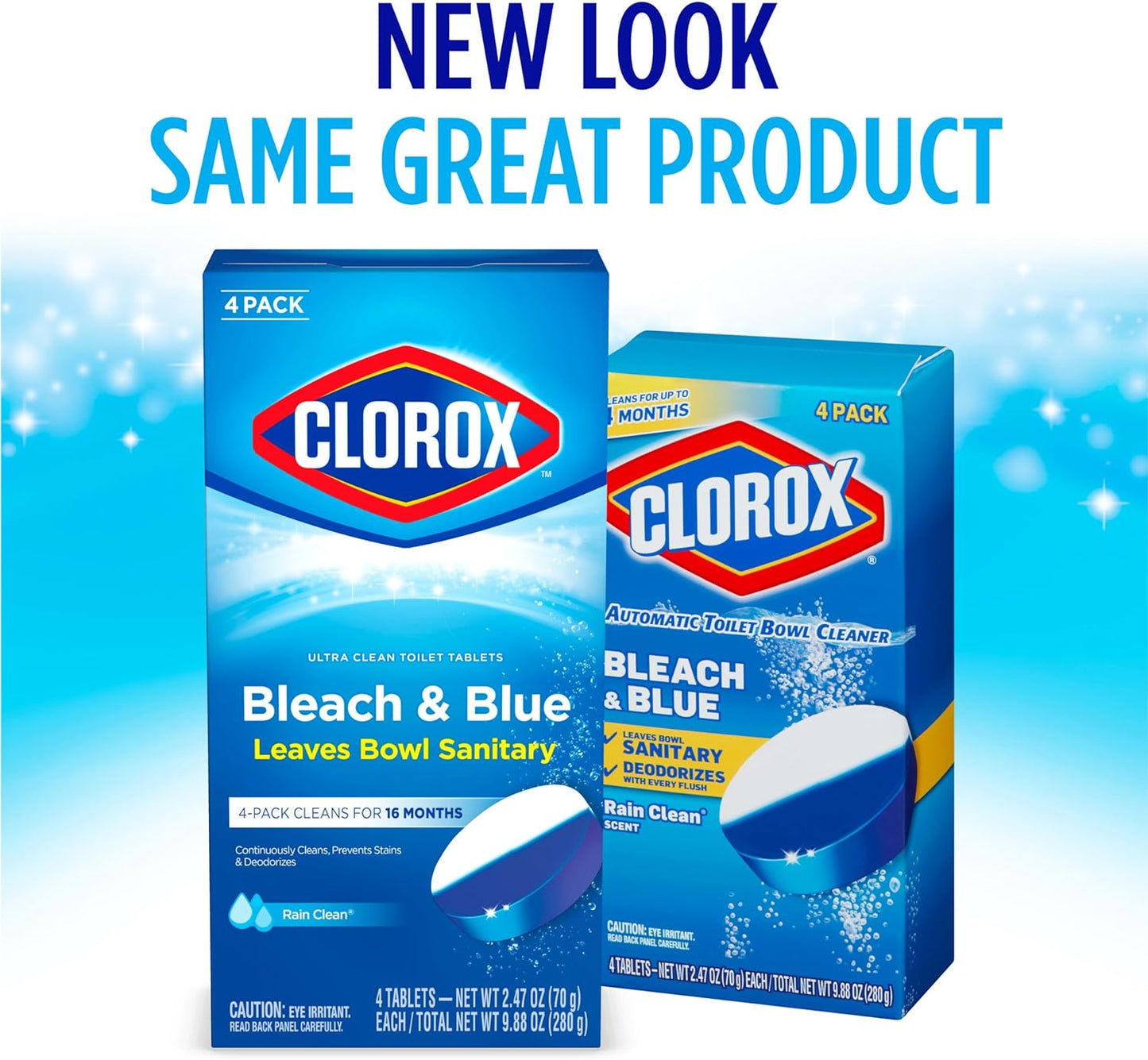 Clorox Ultra Clean Toilet Tablets Bleach & Blue, Rain Clean, 4 Ct (Package May Vary)