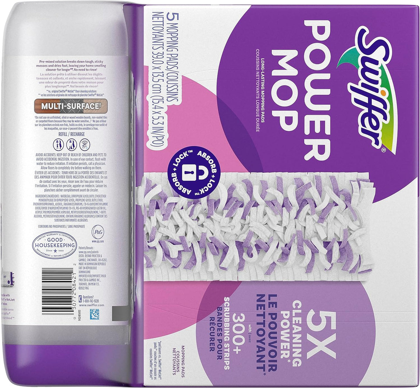 Swiffer PowerMop Multi-Surface Refill Pack for Floor Cleaning, Includes 5 Mopping Pad Refills, 1 Cleaning Solution with Lavender Scent