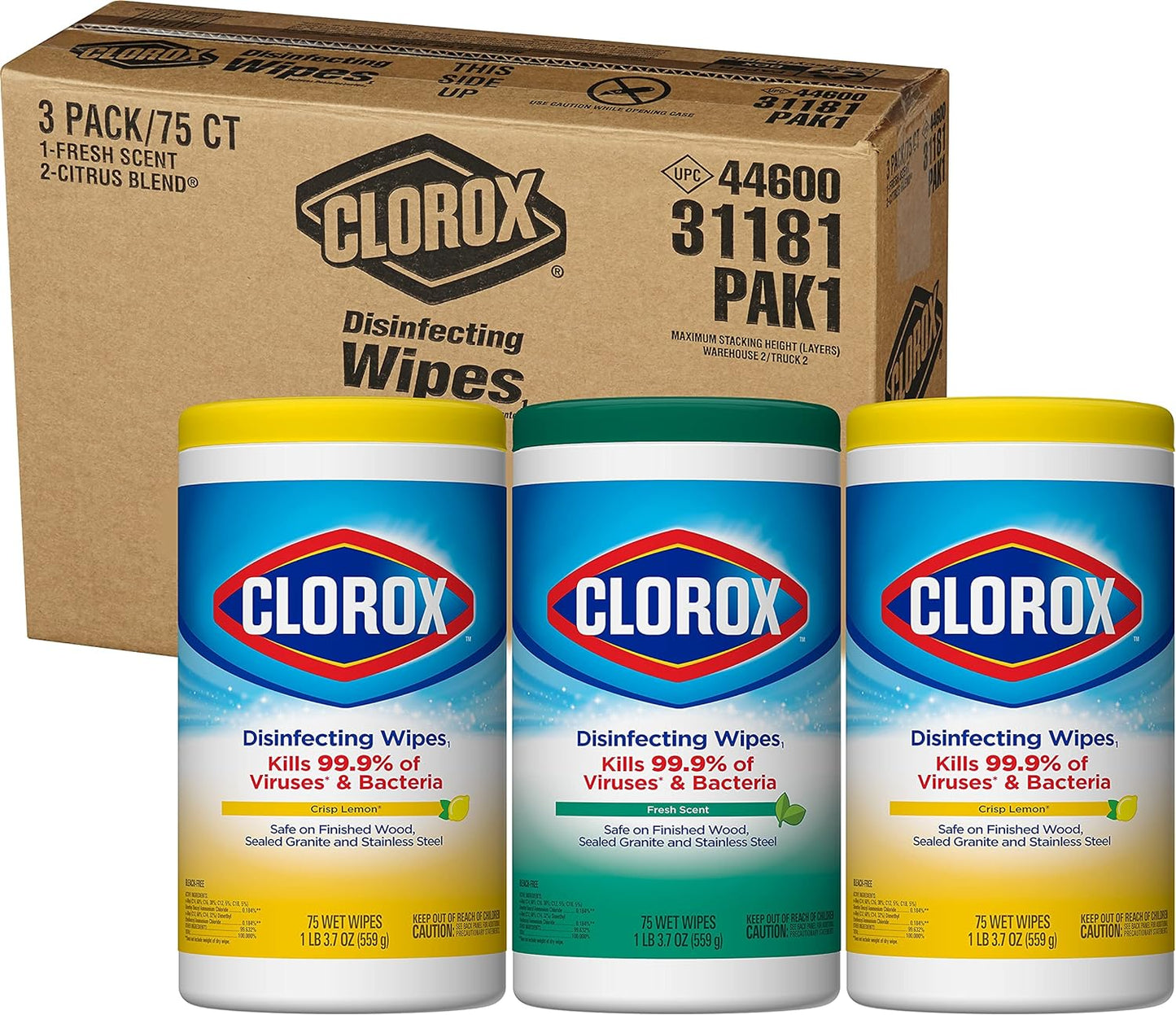 Clorox Disinfecting Wipes Value Pack, Household Essentials, 75 Count (Pack of 3)(Package May Vary)