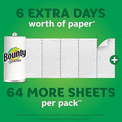 Bounty Quick-Size Paper Towels, White, 16 Family Rolls = 40 Regular Rolls