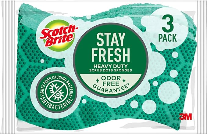 Scotch-Brite Scrub Dots Heavy Duty Sponge, Powerful Scrubbing, Rinses Clean, For Washing Dishes and Cleaning Kitchen, 3 Scrub Sponges