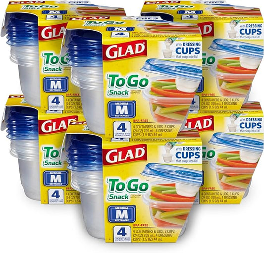 GladWare To Go Lunch Food Storage Containers | Easy to Use Glad Food Storage Containers, Round Food Containers, Medium Containers Hold up to 32 Ounces of Food, 4 Count Set (Pack of 6)