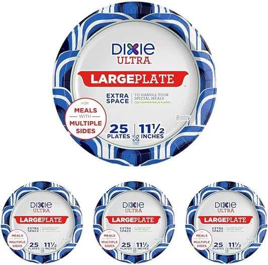 Dixie Ultra, Large Paper Plates, 11 Inch, 25 Count, 3X Stronger*, Heavy Duty, Microwave-Safe, Soak-Proof, Cut Resistant, Great for Heavy, Messy Meals (Pack of 4)