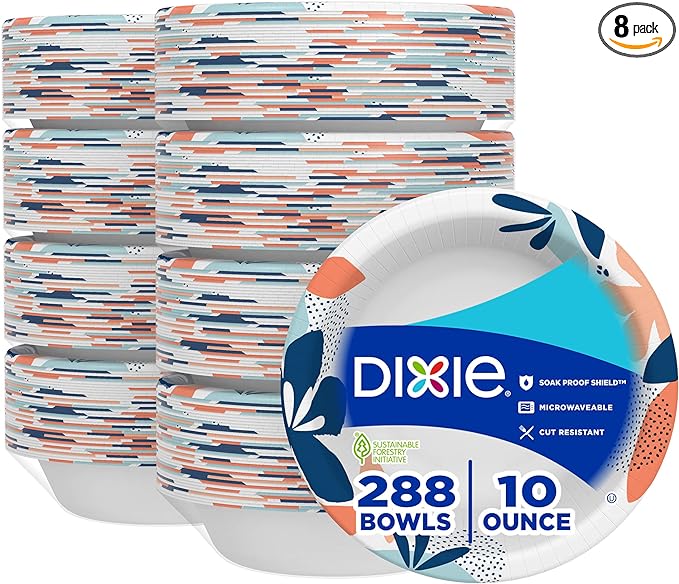 Dixie Paper Bowls, 10 oz Dessert or Light Lunch Size Printed Disposable Bowls, 36 Count (Pack of 8), White