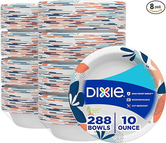 Dixie Paper Bowls, 10 oz Dessert or Light Lunch Size Printed Disposable Bowls, 36 Count (Pack of 8), White