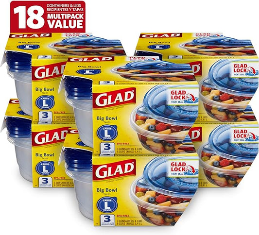 Glad Food Storage Containers, 3 Count- 6 Pack | Durable Food Storage Containers from Glad for Meals, Snacks, and Desserts | Glad Containers for Everyday Use