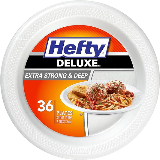 Hefty Deluxe Large Round Foam Plates, 36 Count (Pack of 8)