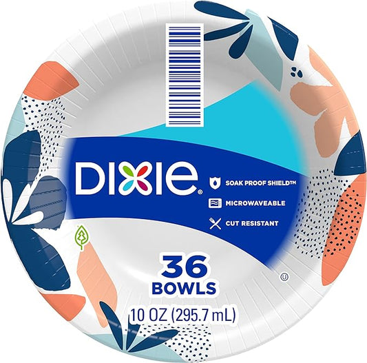 Dixie Paper Bowls, 10 oz Dessert or Light Lunch Size Printed Disposable Bowls, 36 Count (Pack of 1)