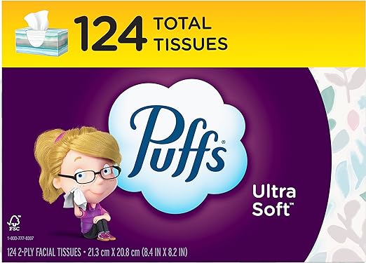 Puffs Ultra Soft Facial Tissues, 1 Family Size Box, 124 Facial Tissues Per Box