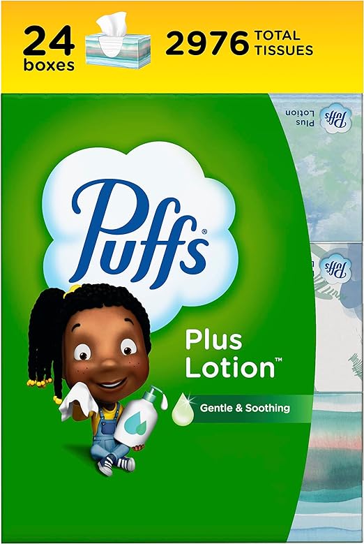 Puffs Plus Lotion Facial Tissues, 24 Family Boxes, 124 Tissues Per Box