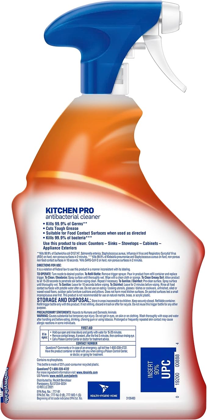 Lysol Pro Kitchen Spray Cleaner and Degreaser, Antibacterial All Purpose Cleaning Spray for Kitchens, Countertops, Ovens, and Appliances, Citrus Scent, 22oz (Pack of 2)